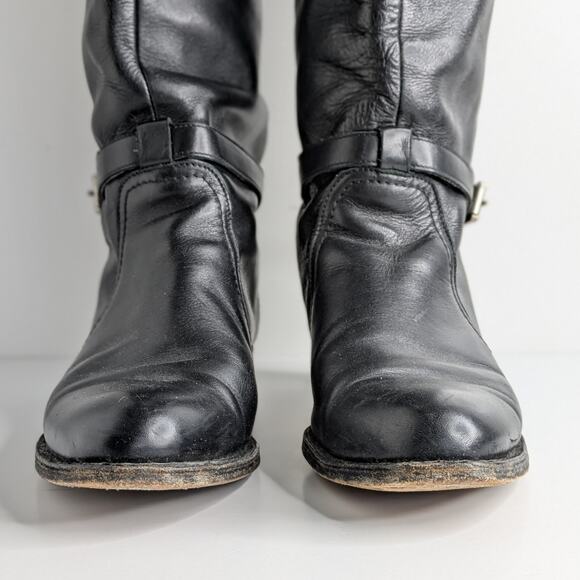 Frye Dorado Riding Boots 9 Black Tall Leather Harness Straps Classic Americana - Picture 4 of 16